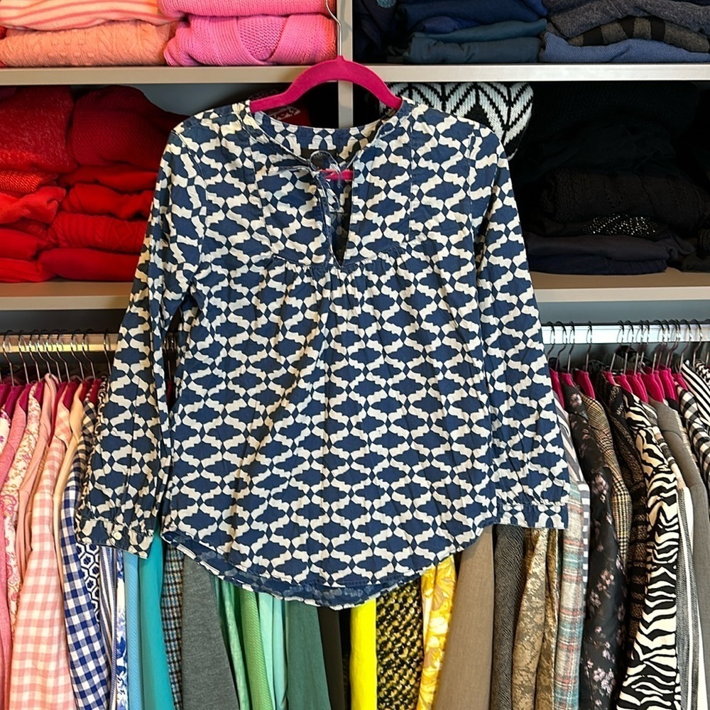 J Crew blue print 100% cotton blouse size 0